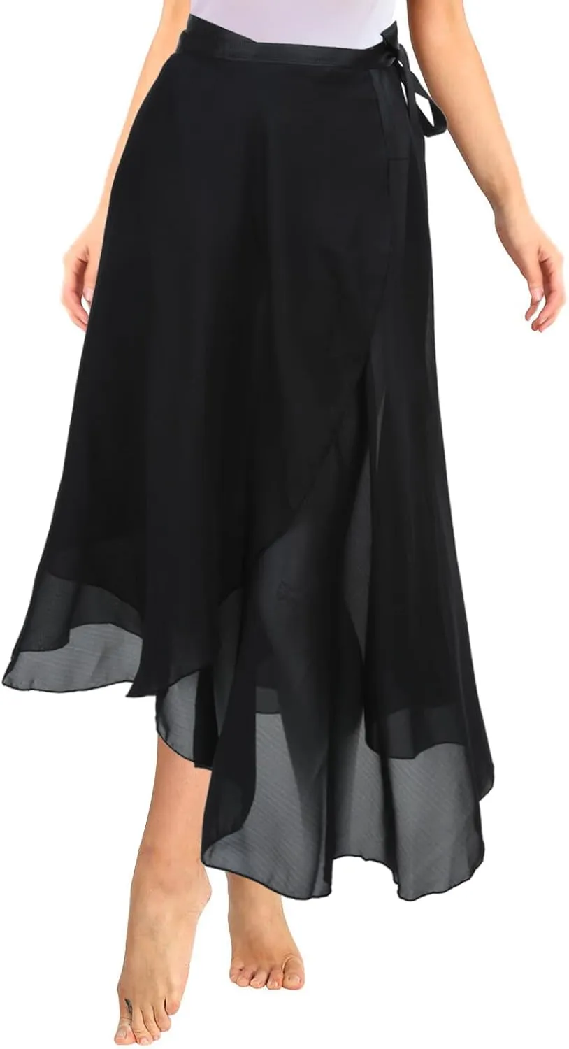 Lusofie Long Dance Wrap Skirt Women Ladies Long Sheer Dance Skirts  Ballet Wrap Skirt Chiffon Skirt with Adjustable Belt