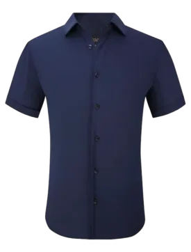 Men's Blue casual short sleeve shirt sold color stretch material By Suslo Couture