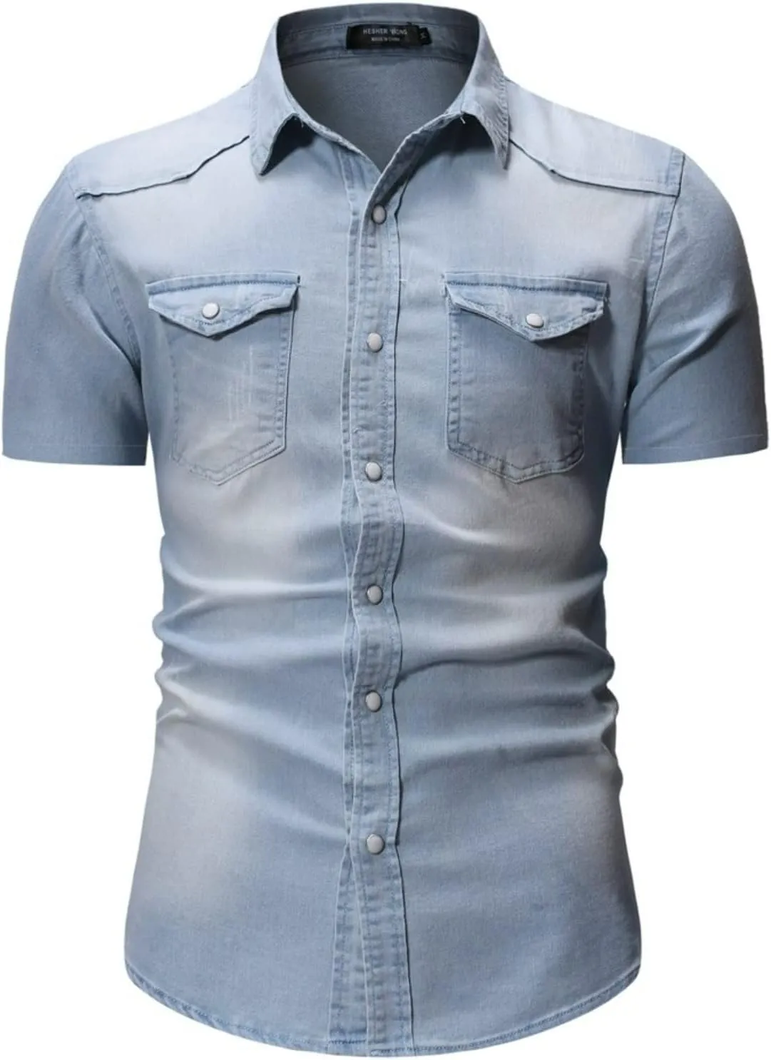 Men's Denim Shirt Casual Slim Fit Button Down Long Sleeve Washed Denim Shirt