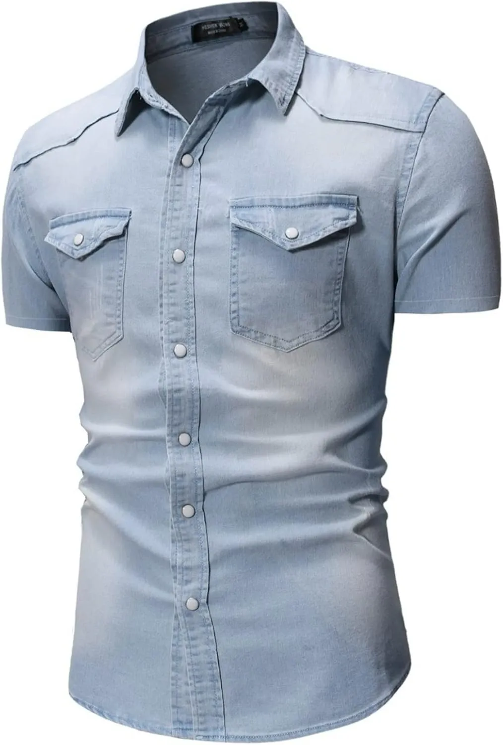 Men's Denim Shirt Casual Slim Fit Button Down Long Sleeve Washed Denim Shirt