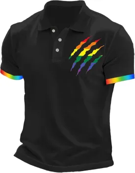 Men's Gay Pride Polo Shirt Rainbow Flag Claw Mark Tshirt LGBTQ Equality Tshirts Human Rights Shirt Supporter Tee