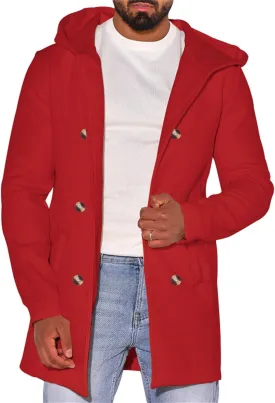 Men's Hooded Pea Coats Casual Classic Double Breasted Wool Coat Mid Lenth Business Trench Warm Coats