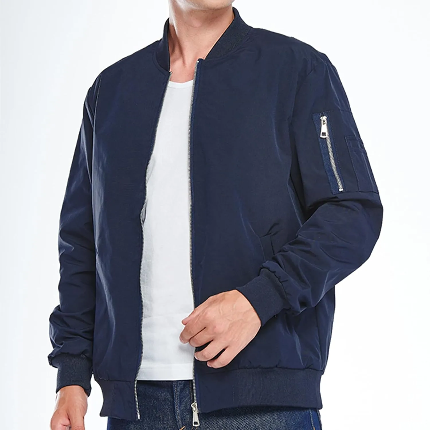 Mens Lightweight Bomber Jacket Casual Windbreaker Zip Up Coat with Pockets for Spring Fall