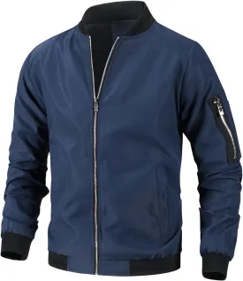 Mens Lightweight Bomber Jacket Casual Windbreaker Zip Up Coat with Pockets for Spring Fall