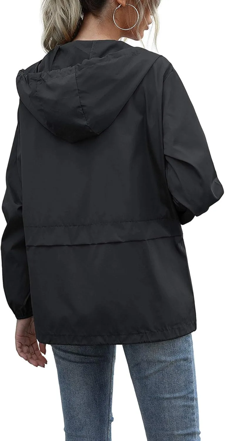 PESION Women's Waterproof Raincoat Lightweight Rain Jacket Hooded Windbreaker with Pocket for Outdoor