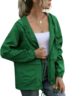 PESION Women's Waterproof Raincoat Lightweight Rain Jacket Hooded Windbreaker with Pocket for Outdoor