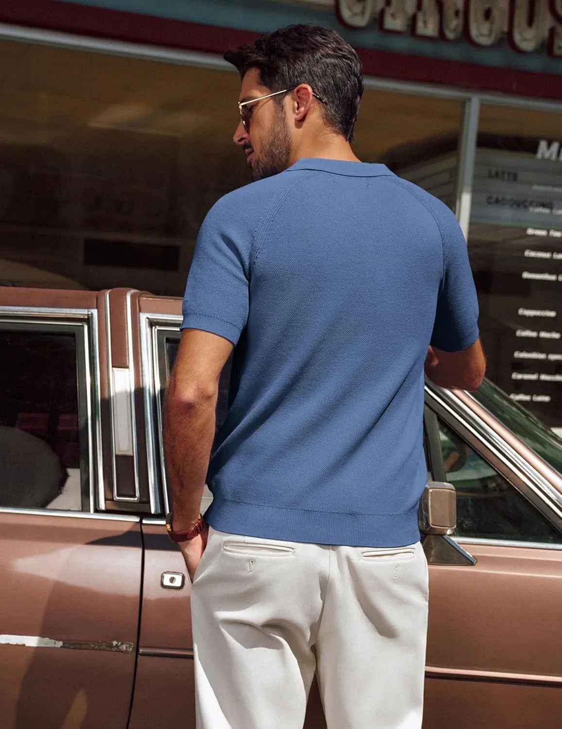 PJ PAUL JONES Men's Polo Shirt Short Sleeve Textured Knit Button Shirts Raglan Sleeve Casual Golf Shirt