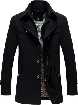 PRIJOUHE Men's Wool Coat Winter Coat Slim Medium Long Coats Overcoat Male