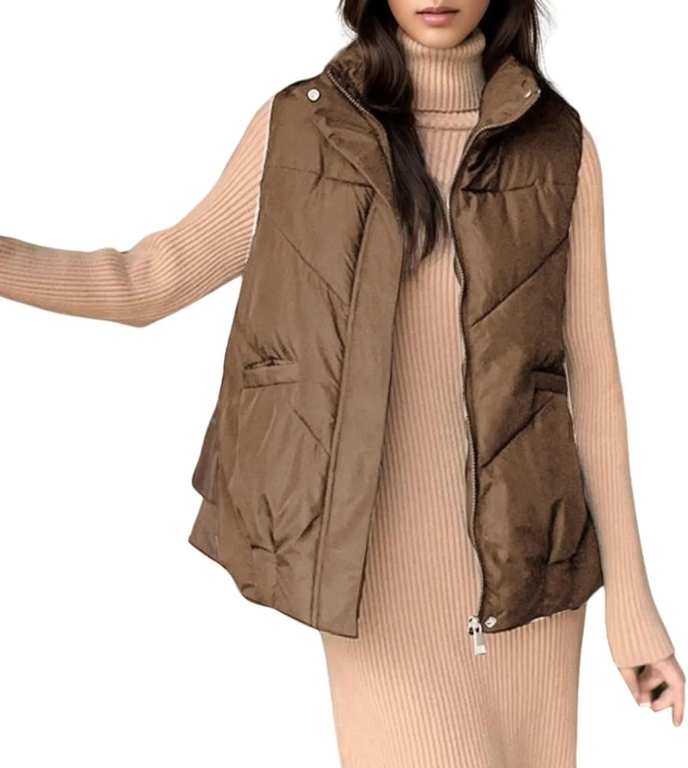 Puffer Vest Women Sleeveless 2023 Winter Zip Up Outerwear Warm Puffer Lightweight Stand-up Collar Down Vests Pocket