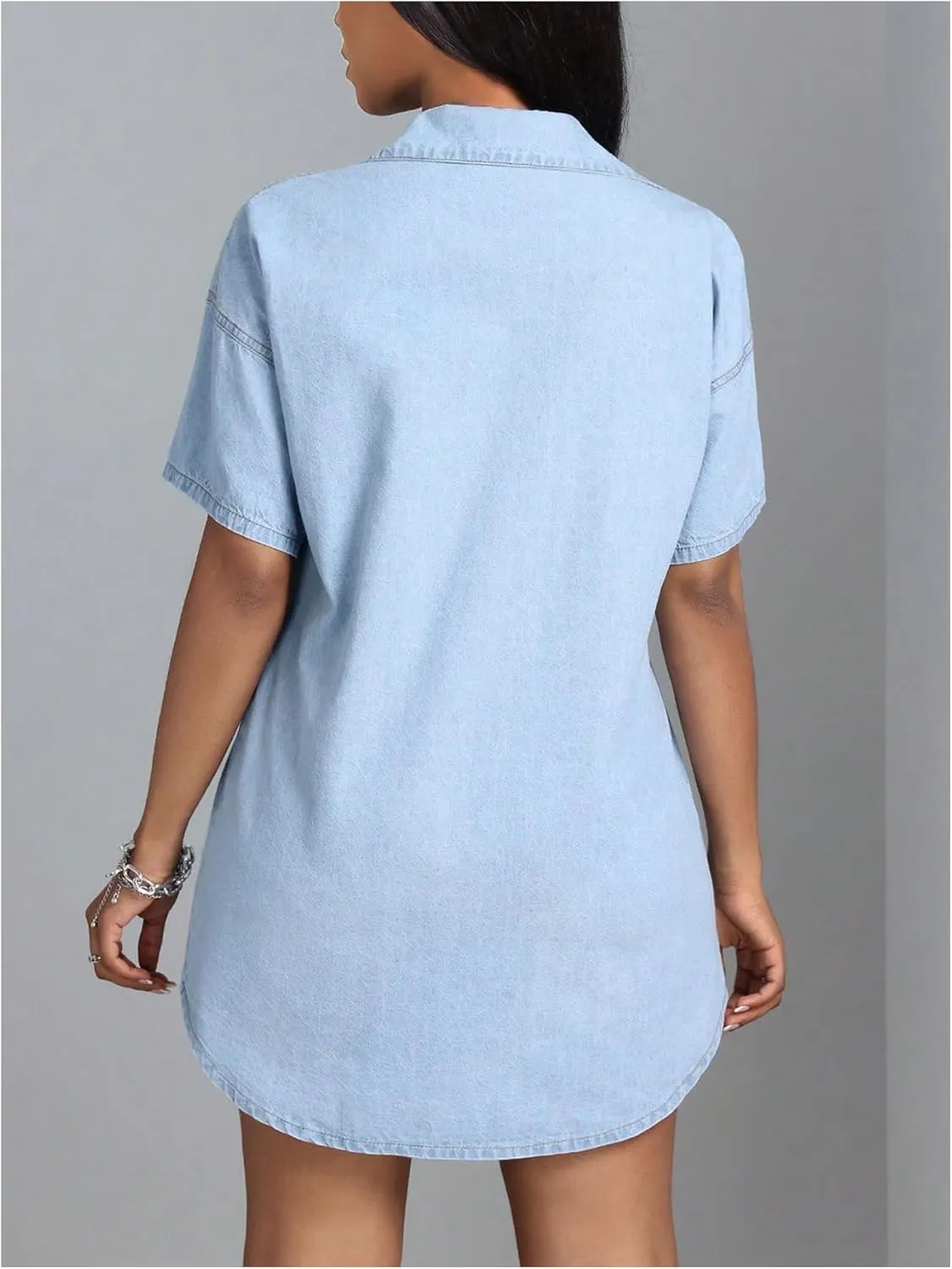 SHENHE Women's Denim Shirt Dress Button Down Short Sleeve Jean Shirt Dresses Mini Dress