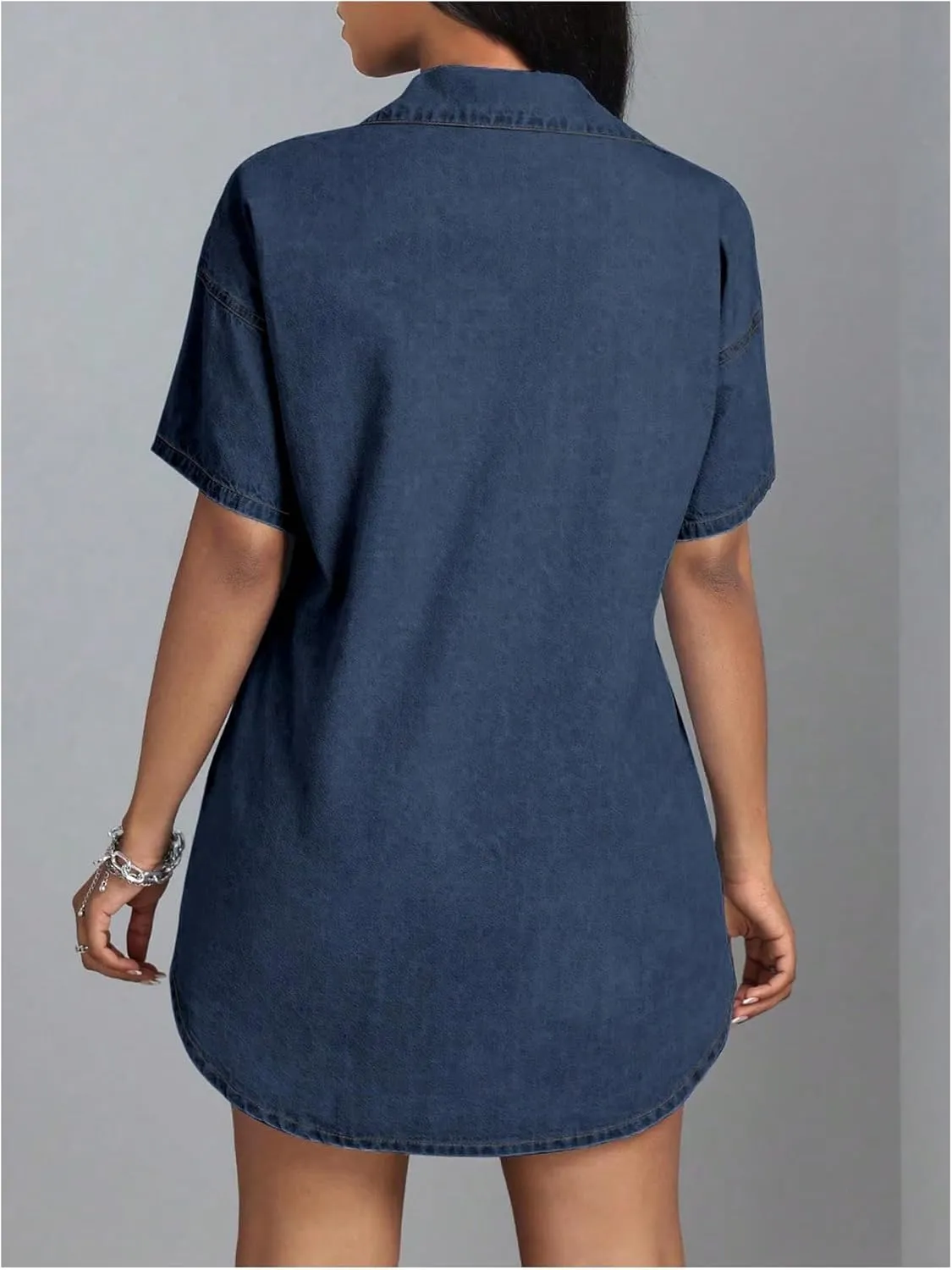 SHENHE Women's Denim Shirt Dress Button Down Short Sleeve Jean Shirt Dresses Mini Dress