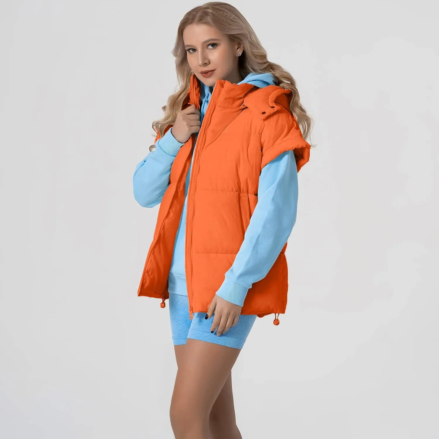 Shiyifa Womens Oversized Puffer Vest Sleeveless Lightweight Zip Up Padded Gilet Warm Coat Outwear with Detachable Hood