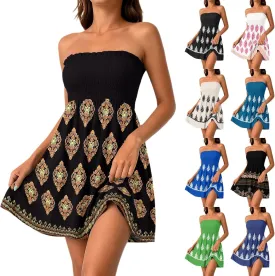 Summer Dresses for Women 2025 Strapless Casual Beach Cover Ups Tube Top Sundress