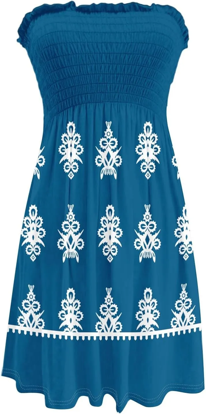 Summer Dresses for Women 2025 Strapless Casual Beach Cover Ups Tube Top Sundress
