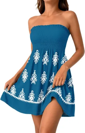 Summer Dresses for Women 2025 Strapless Casual Beach Cover Ups Tube Top Sundress