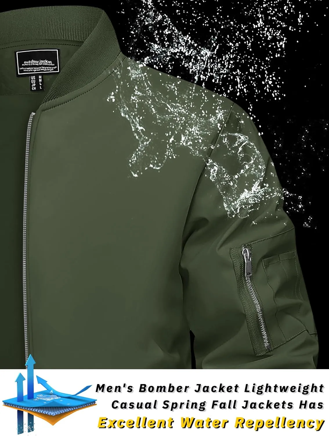 TACVASEN Men's Bomber Jacket Lightweight Casual Spring Fall Windbreaker Zip Up Coat with Pocket