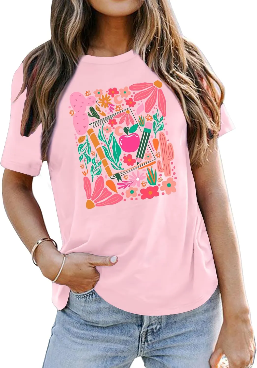 Teacher Shirts Women: Retro Floral Teach Shirt Teacher Life T-Shirt Casual Inspirational Tops