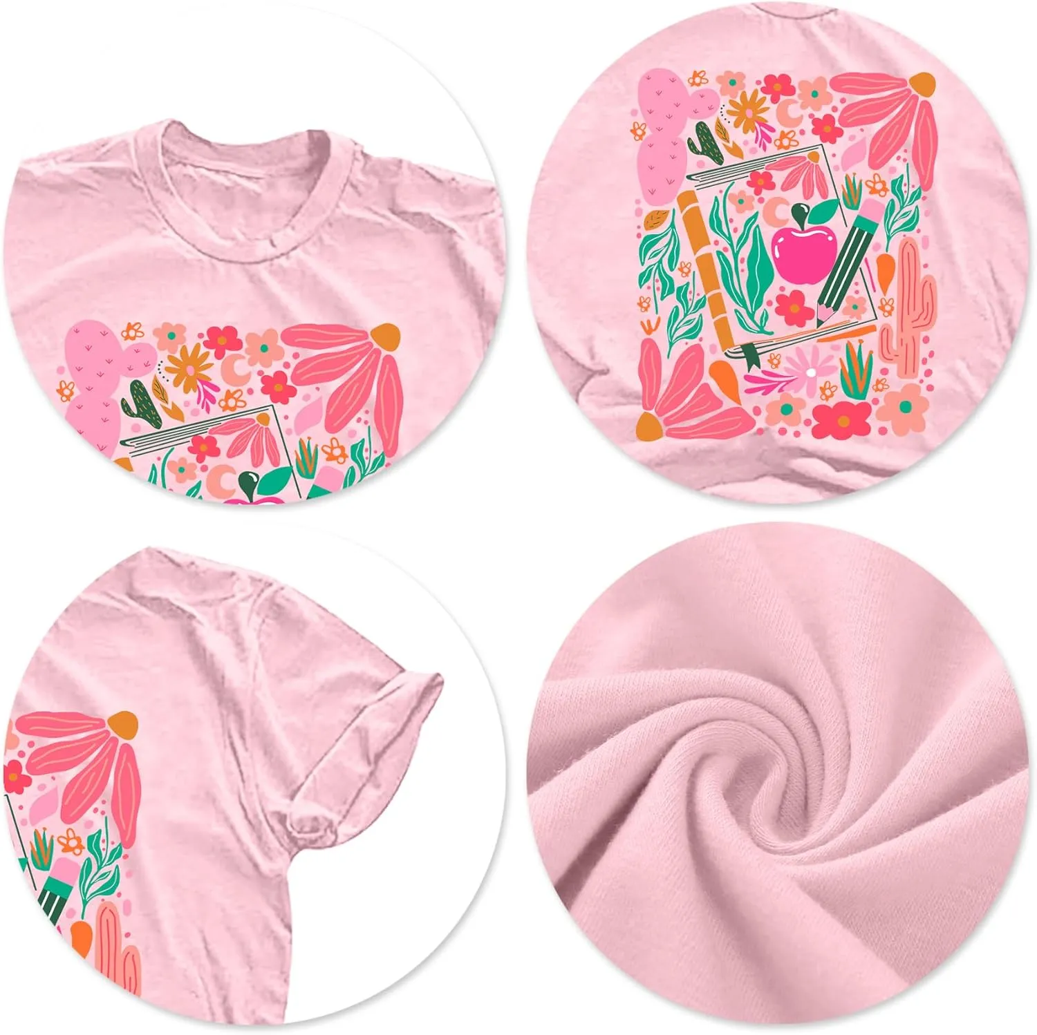 Teacher Shirts Women: Retro Floral Teach Shirt Teacher Life T-Shirt Casual Inspirational Tops