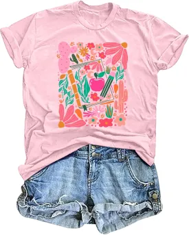 Teacher Shirts Women: Retro Floral Teach Shirt Teacher Life T-Shirt Casual Inspirational Tops