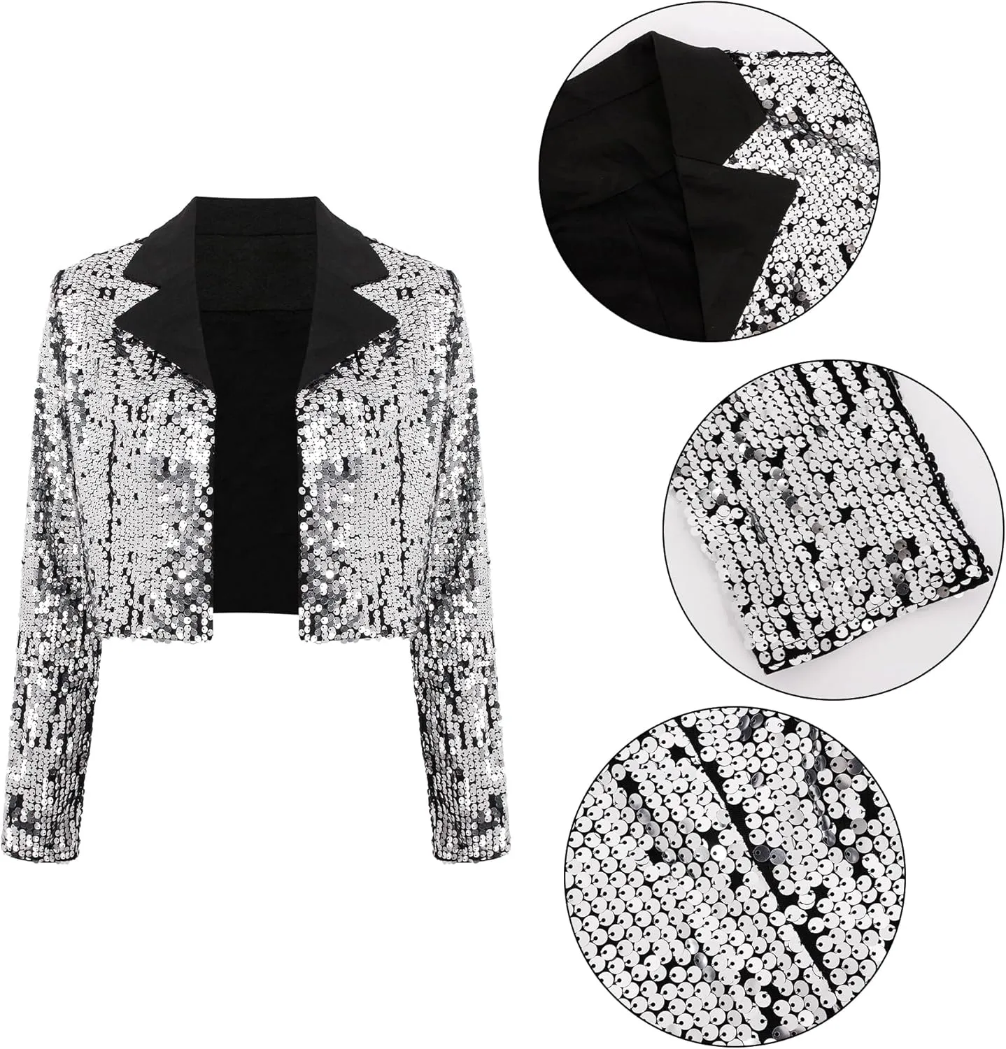 TYNORA Womens Sequin Jackets Long Sleeve Open Front Coat Glitter Short Blazer Casual Coat Party Club