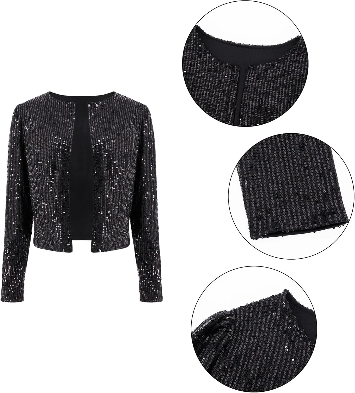 TYNORA Womens Sequin Jackets Long Sleeve Open Front Coat Glitter Short Blazer Casual Coat Party Club