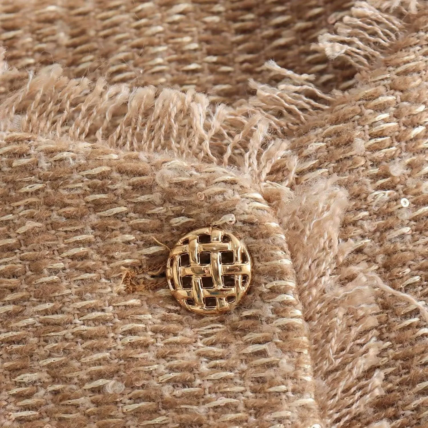 uhnmki Crop Tweed Blazer Jacket Women Collarless Open Front Button Down Business Work Casual Wool Jacket Coat