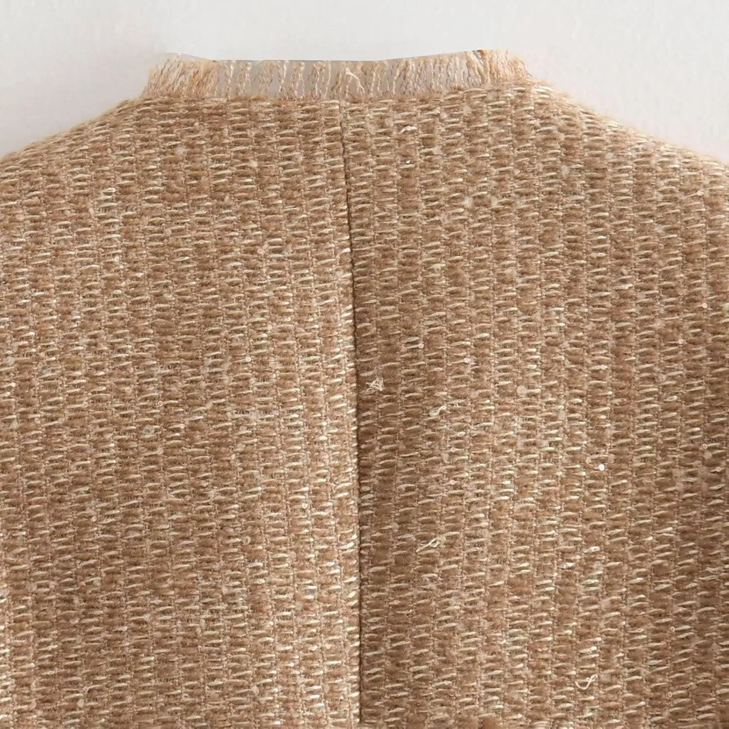 uhnmki Crop Tweed Blazer Jacket Women Collarless Open Front Button Down Business Work Casual Wool Jacket Coat