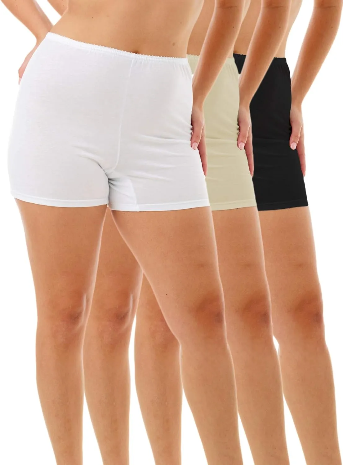 Underworks USA Women's 100% Cotton Cuff Leg 5-inch Inseam Bloomers Pettipants 3-Pack