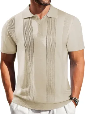 Vssjavun Mens Knit Polo Shirts Short Sleeve Textured Knitted Shirt Casual Golf Polo T Shirt