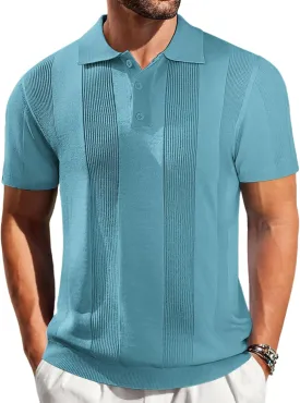 Vssjavun Mens Knit Polo Shirts Short Sleeve Textured Knitted Shirt Casual Golf Polo T Shirt