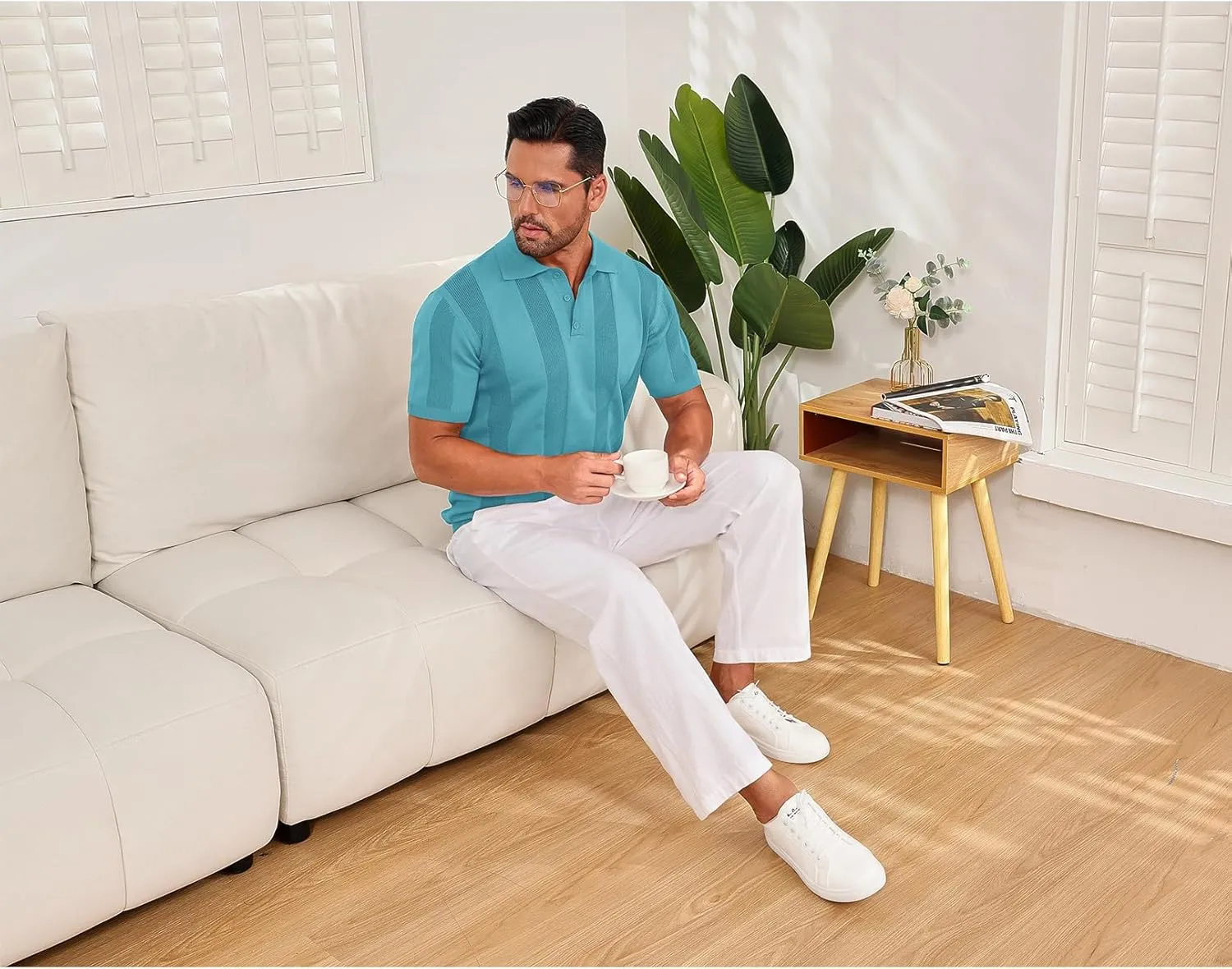 Vssjavun Mens Knit Polo Shirts Short Sleeve Textured Knitted Shirt Casual Golf Polo T Shirt