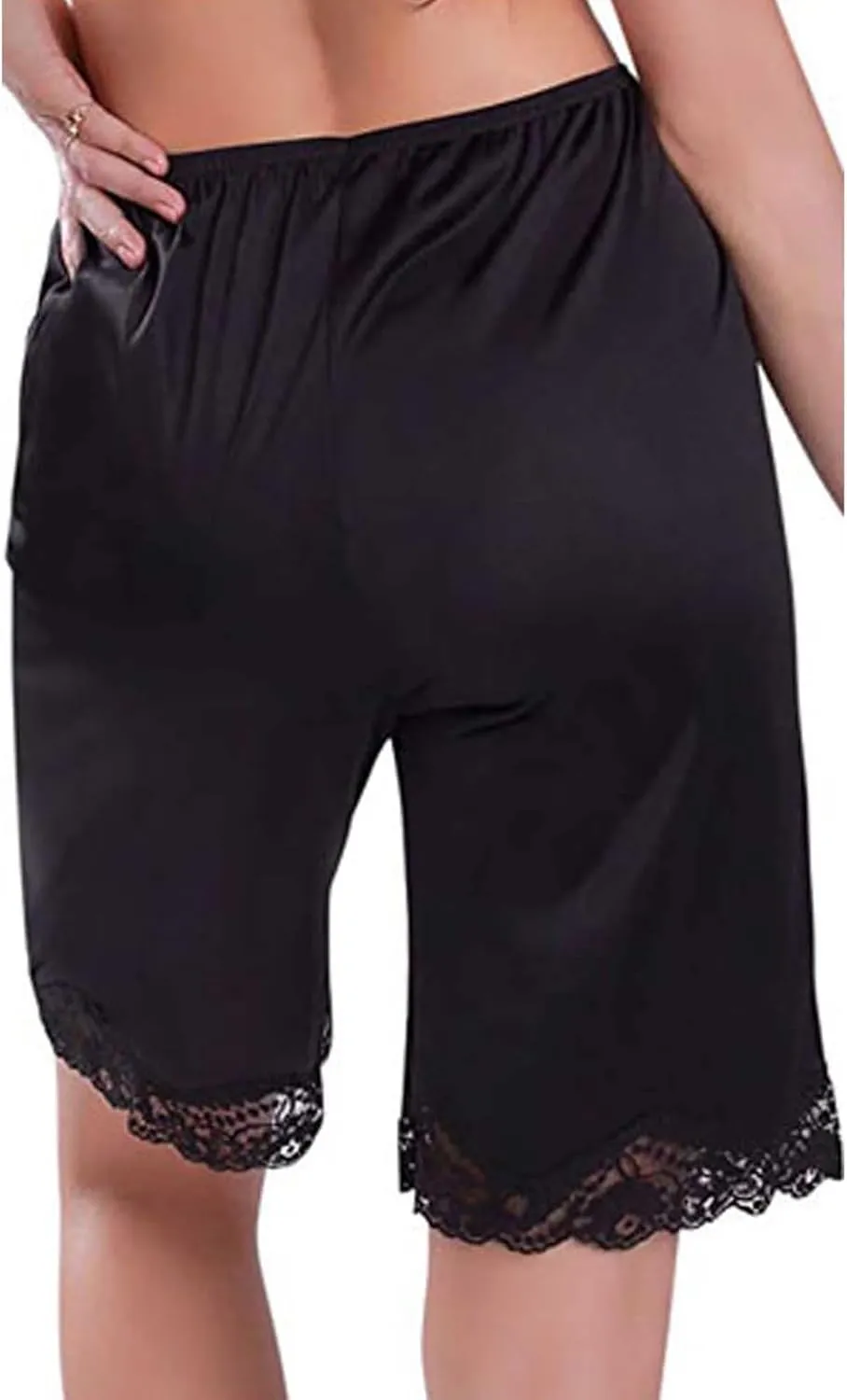 Women Culotte Half Slips Satin Bloomer Pettipants Under Dresses Lace Trim Pants Elastic Waist Liner Slip Shorts