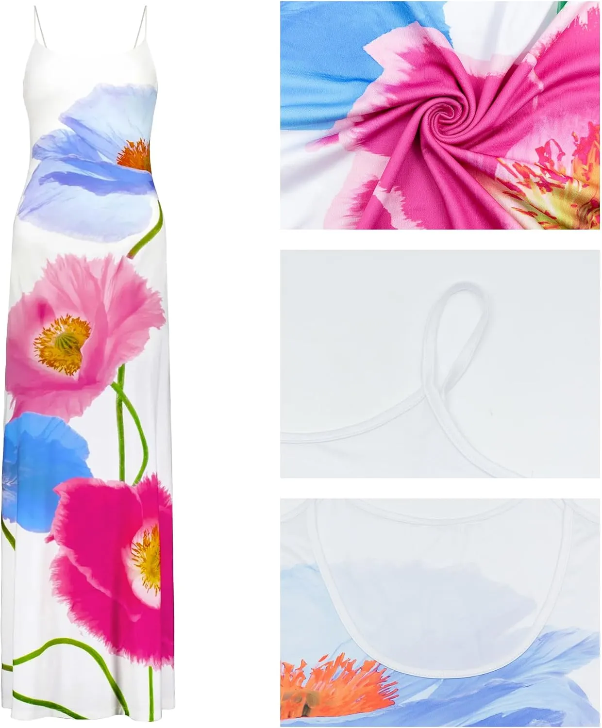 Women Sexy Backless Satin Maxi Dresses Spaghetti Strap Floral Print Dresses Slim Fit Elegant Night Party Outfits