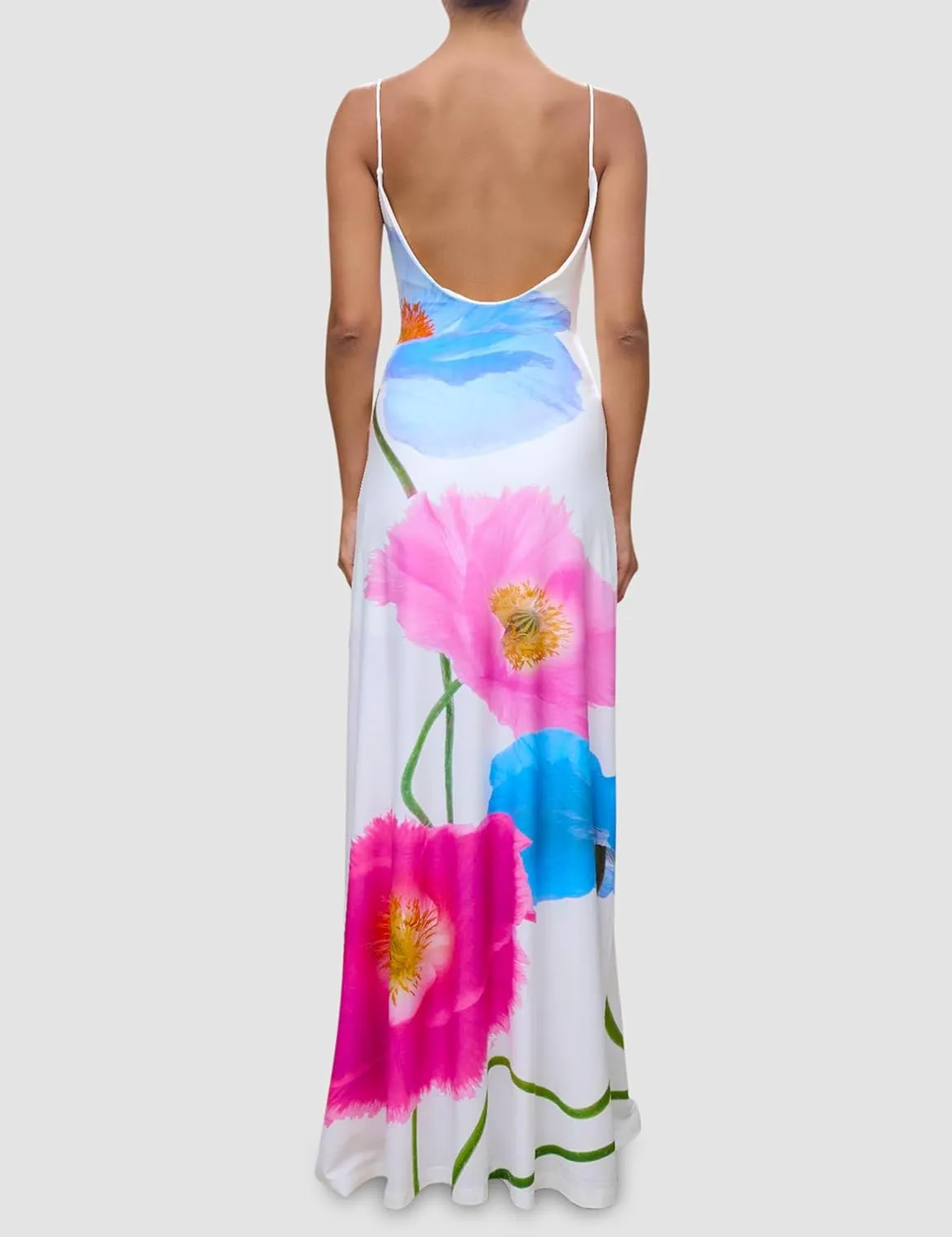 Women Sexy Backless Satin Maxi Dresses Spaghetti Strap Floral Print Dresses Slim Fit Elegant Night Party Outfits