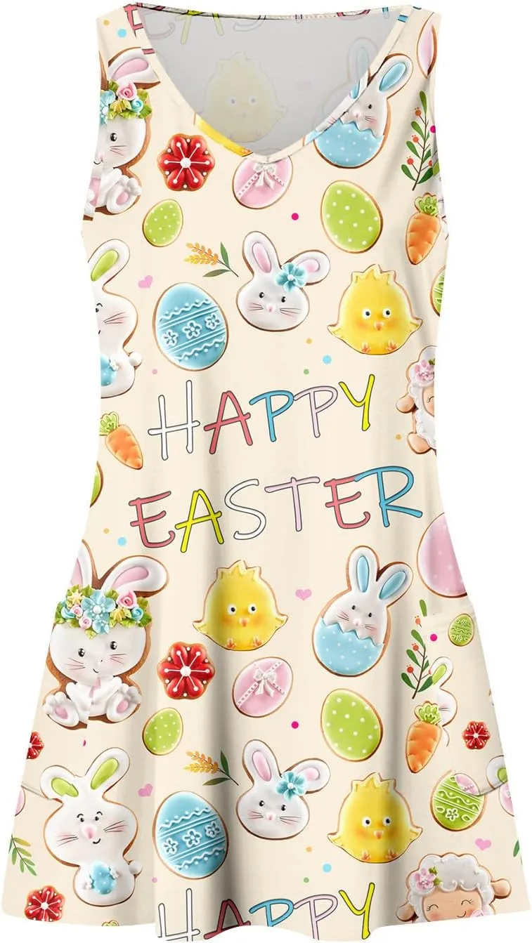 Women Summer Dresses V Neck 2025 Swimsuit Coverup Beach Printed Dress with Pocket Casual Vacation Sundress