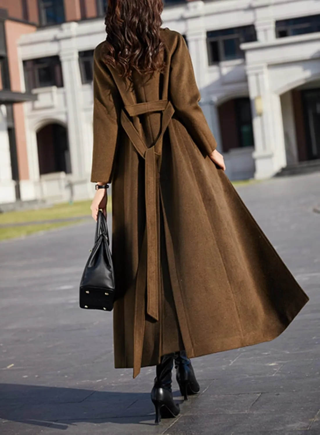 Women's Charming Long Wool Trench Coat Winter Double Breasted Classic Warm Thick Jacket