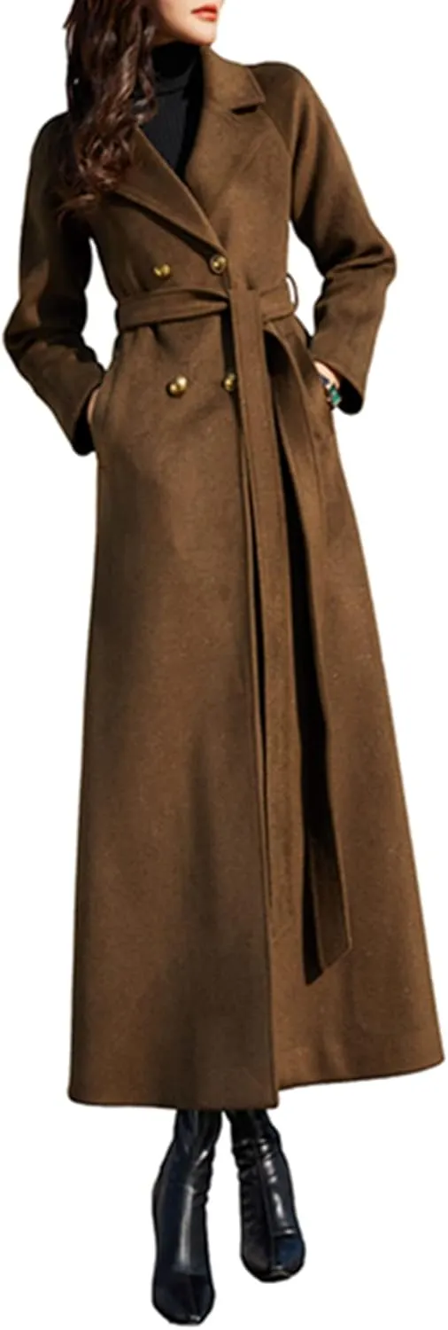 Women's Charming Long Wool Trench Coat Winter Double Breasted Classic Warm Thick Jacket