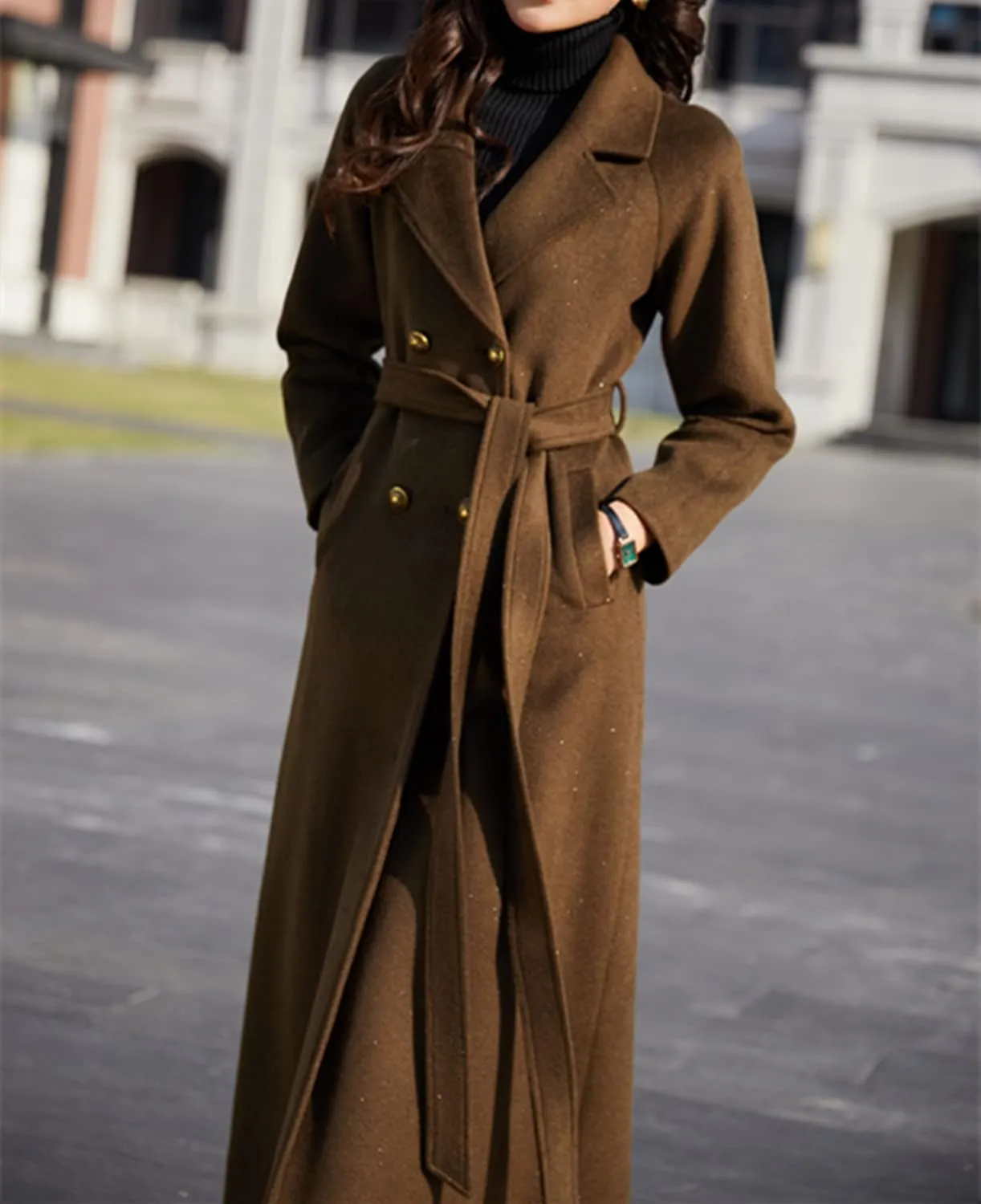 Women's Charming Long Wool Trench Coat Winter Double Breasted Classic Warm Thick Jacket