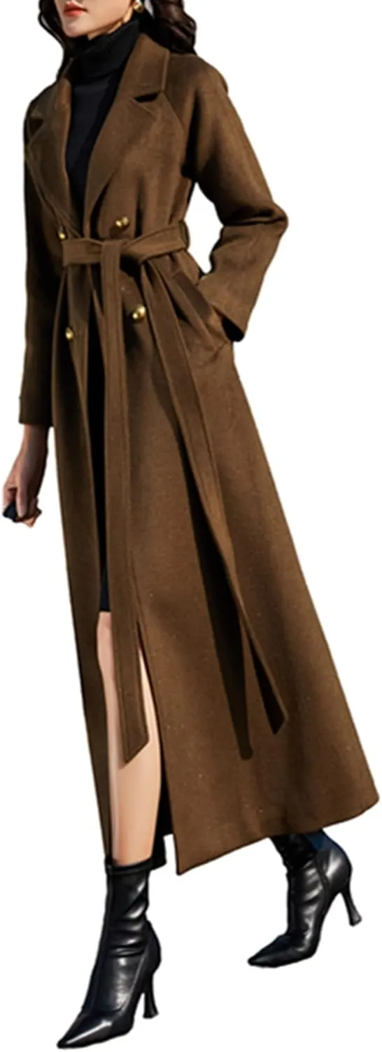 Women's Charming Long Wool Trench Coat Winter Double Breasted Classic Warm Thick Jacket