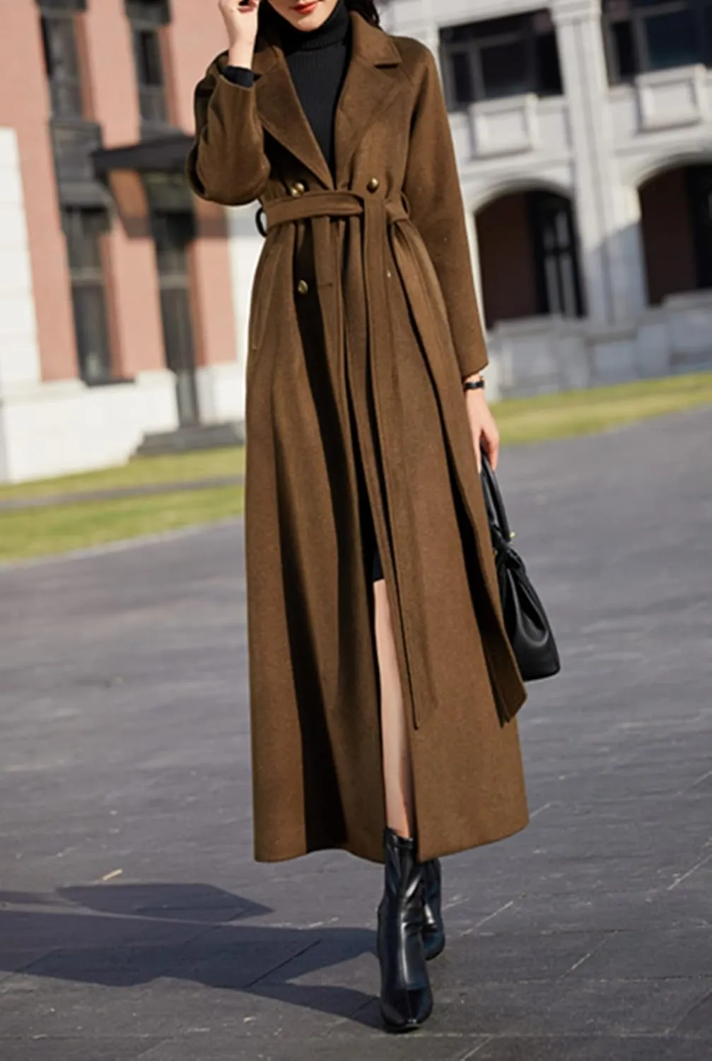 Women's Charming Long Wool Trench Coat Winter Double Breasted Classic Warm Thick Jacket