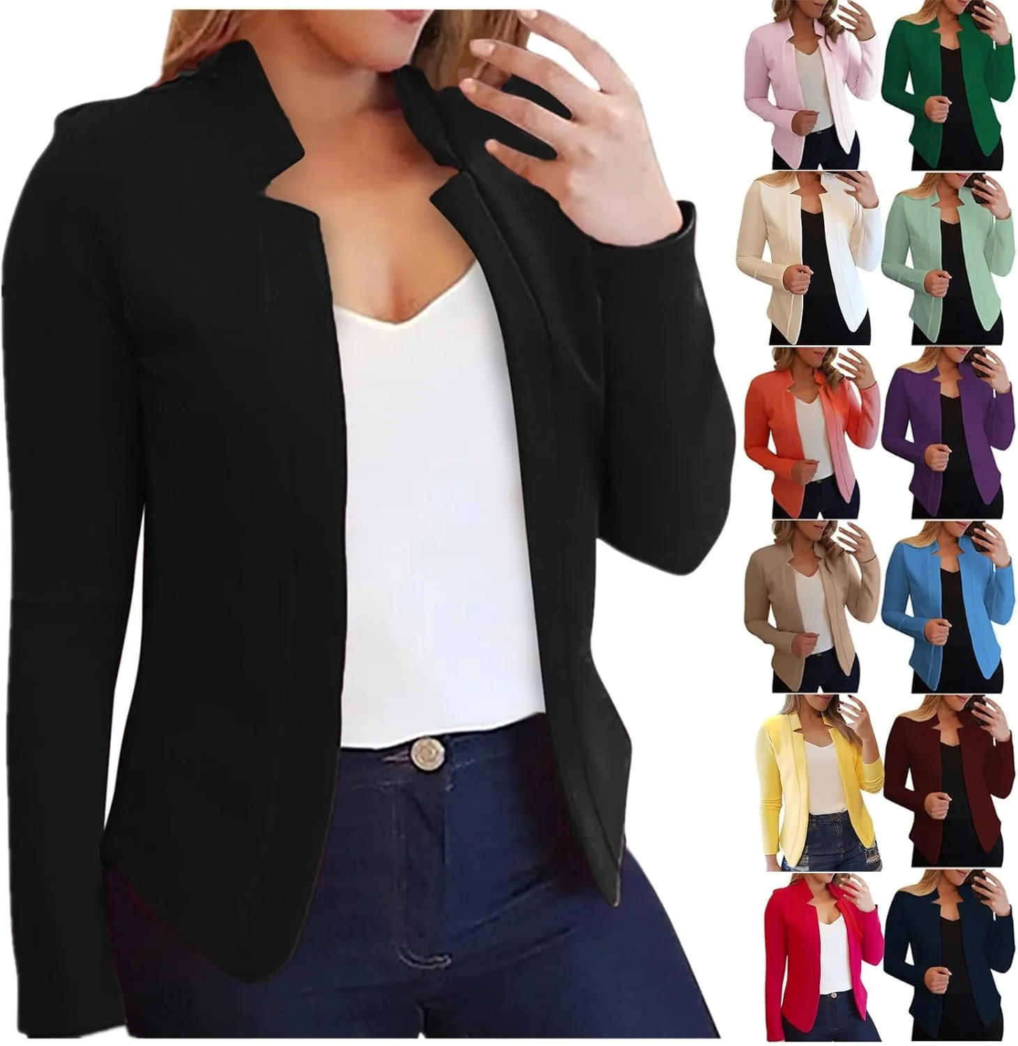 Women's Cropped Blazer Jacket Dressy Cardigan Lightweight Office Jacket Plus Size Open Front Suit Blazers Outerwear