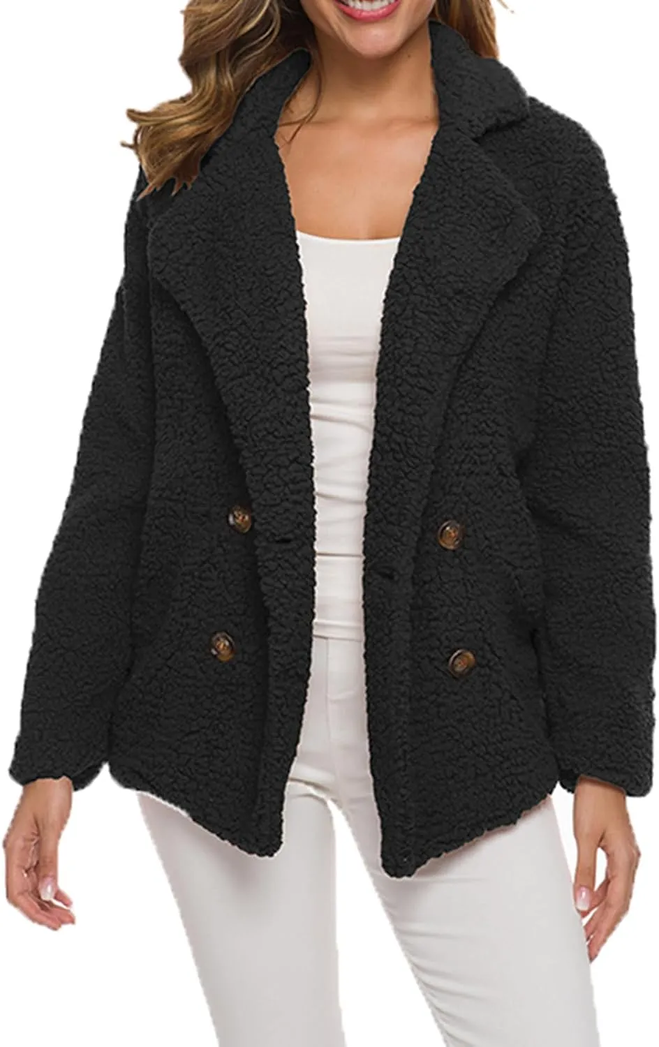 Womens Faux Fur Winter Coats Sherpa Fleece Jacket Teddy Coat for Women Button Down Shearling Oversized Shacket Jackets