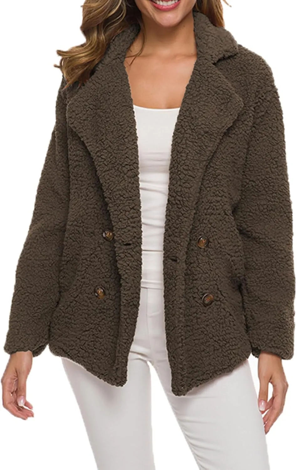Womens Faux Fur Winter Coats Sherpa Fleece Jacket Teddy Coat for Women Button Down Shearling Oversized Shacket Jackets