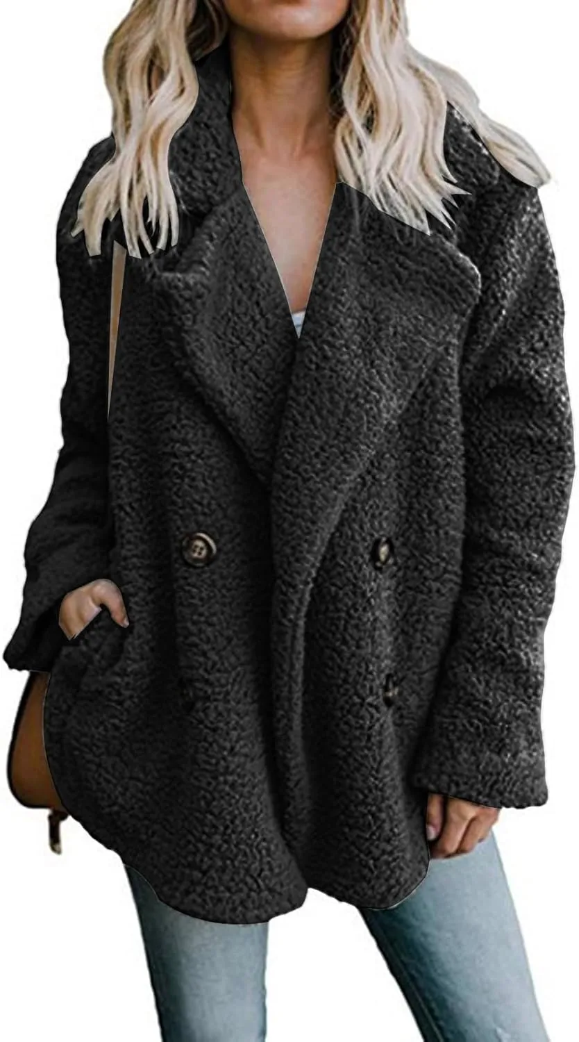 Womens Faux Fur Winter Coats Sherpa Fleece Jacket Teddy Coat for Women Button Down Shearling Oversized Shacket Jackets