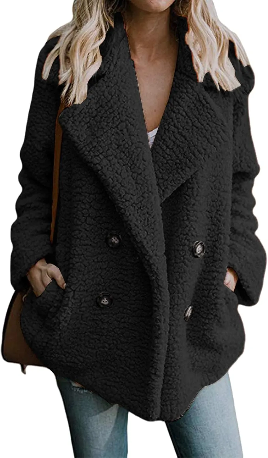 Womens Faux Fur Winter Coats Sherpa Fleece Jacket Teddy Coat for Women Button Down Shearling Oversized Shacket Jackets