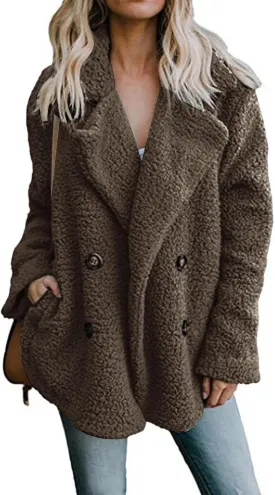 Womens Faux Fur Winter Coats Sherpa Fleece Jacket Teddy Coat for Women Button Down Shearling Oversized Shacket Jackets