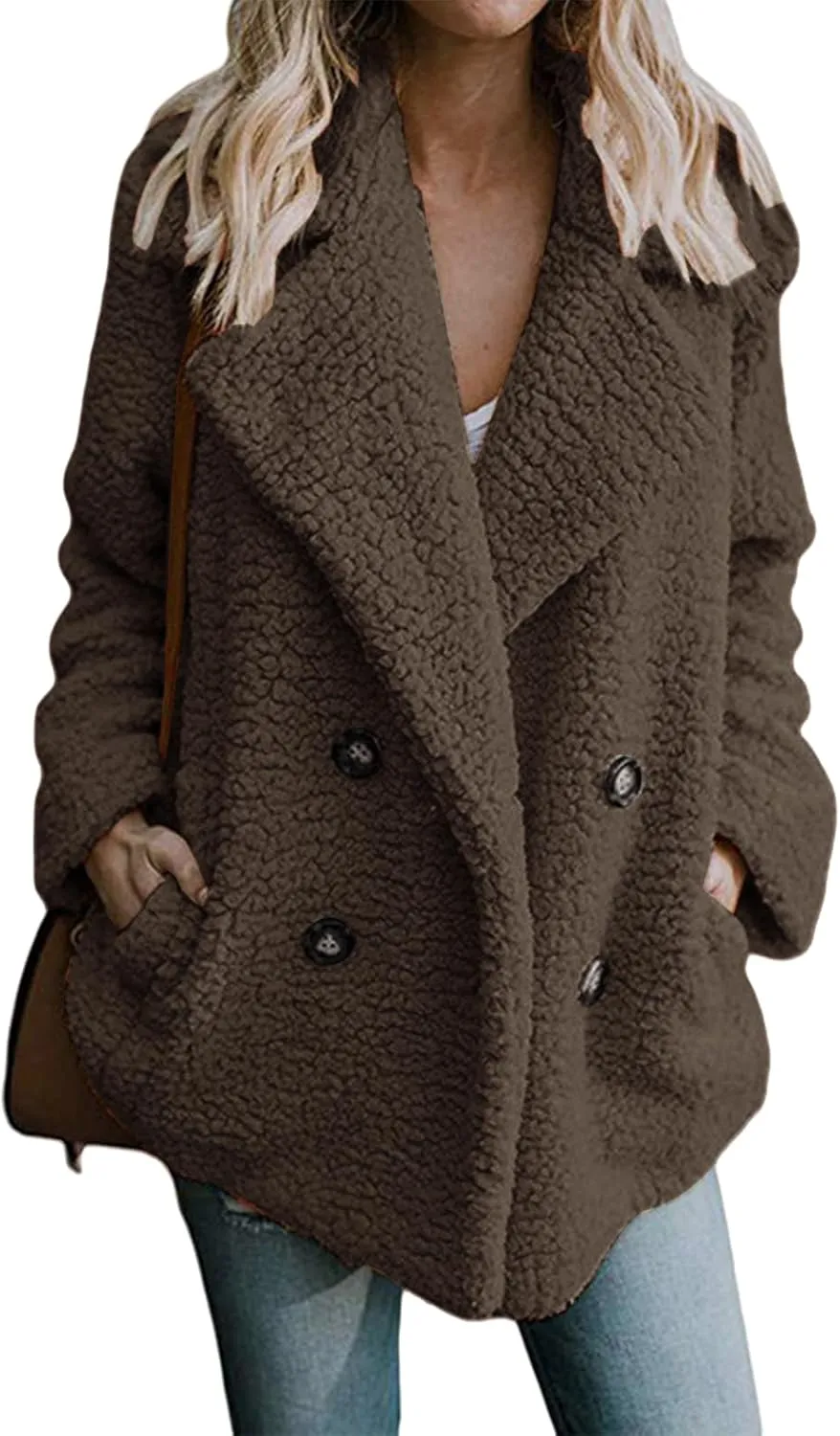 Womens Faux Fur Winter Coats Sherpa Fleece Jacket Teddy Coat for Women Button Down Shearling Oversized Shacket Jackets