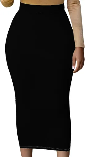 Women's High Waist Stretch Party Club Night Out Maxi Long Pencil Skirts Office Work Below Knee Bodycon for Business Casual