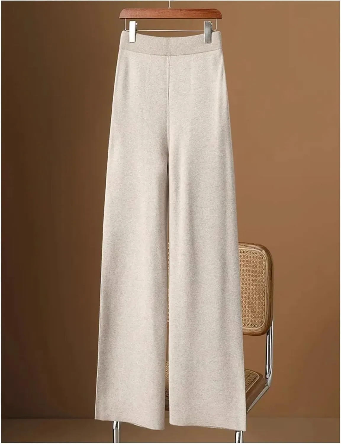 Women's High Waist Wide-Leg Pants Winter Loose Straight Knit Wool Pants Grandma Mop Trousers
