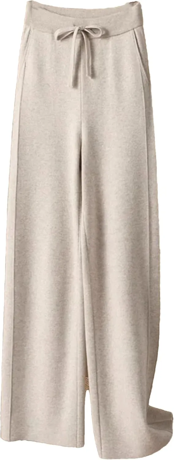 Women's High Waist Wide-Leg Pants Winter Loose Straight Knit Wool Pants Grandma Mop Trousers